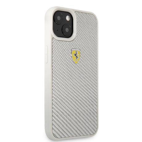 Apple iPhone 13 Kılıf Ferrari Orjinal Lisanlı Klasik Metal Logolu Karbon Dizayn Kapak