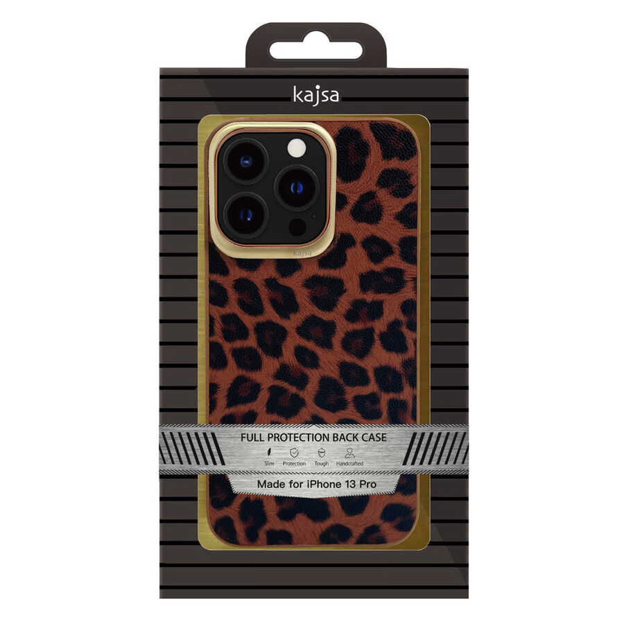 Apple iPhone 13 Kılıf Kajsa Glamorous Serisi Leopard Combo Kapak