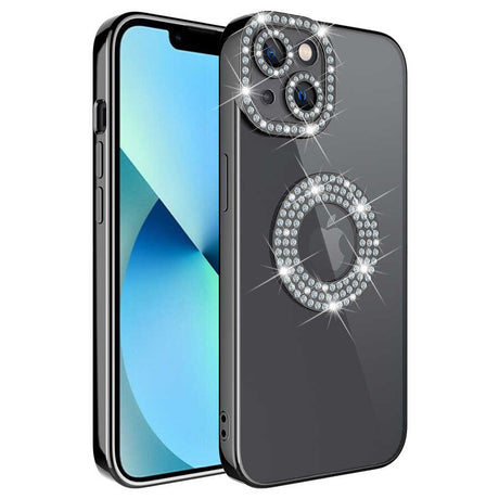 Apple iPhone 13 Kılıf Kamera Korumalı Taş Süslemeli Arkası Şeffaf Zore Asya Kapak
