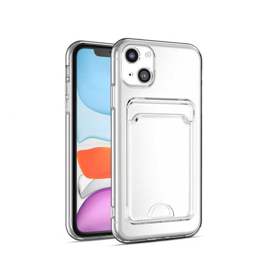 Apple iPhone 13 Kılıf Kartlıklı Şeffaf Zore Setra Clear Silikon Kapak