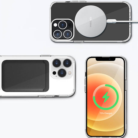 Apple iPhone 13 Kılıf M-safe Şarj Özellikli Airbagli Şeffaf PC Arka Yüzey Recci Magnetik Suction Serisi Kapak