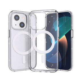 Apple iPhone 13 Kılıf M-safe Şarj Özellikli Parlayan Simli Saydam Renkli Zore Allstar Kapak