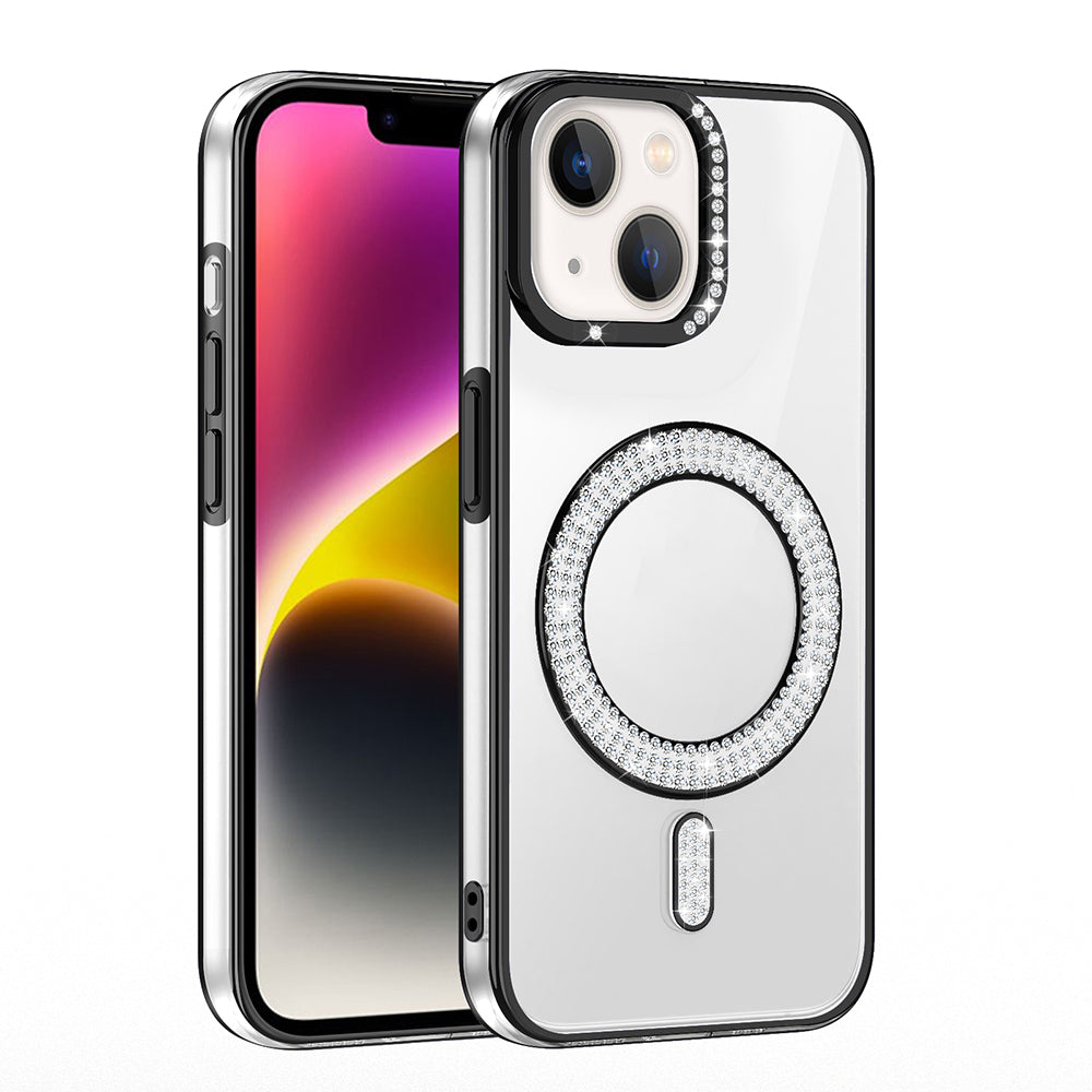 Apple iPhone 13 Kılıf Pırlanta Taş Tasarımlı M-safe Şarj Özellikli Zore Karetta Silikon Kapak