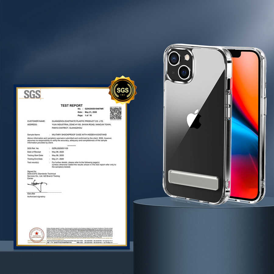 Apple iPhone 13 Kılıf Standlı Şeffaf Silikon Zore L-Stand Kapak