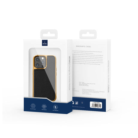 Apple iPhone 13 Kılıf Wiwu Genuine Leather Gold Calfskin Orjinal Deri Kapak