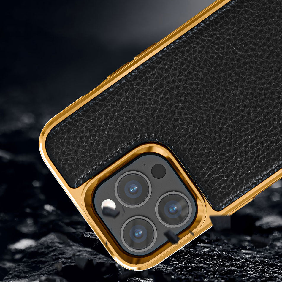 Apple iPhone 13 Kılıf Wiwu Genuine Leather Gold Calfskin Orjinal Deri Kapak