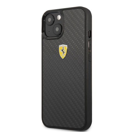 Apple iPhone 13 Mini Kılıf Ferrari Orjinal Lisanlı Klasik Metal Logolu Karbon Dizayn Kapak