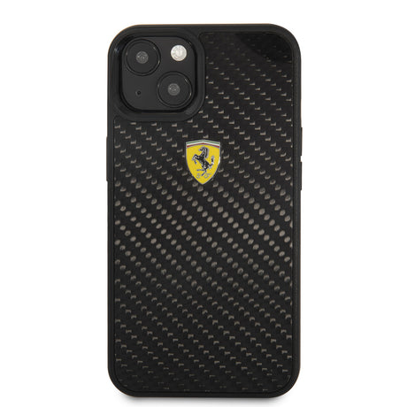 Apple iPhone 13 Mini Kılıf Ferrari Orjinal Lisanlı Klasik Metal Logolu Karbon Dizayn Kapak