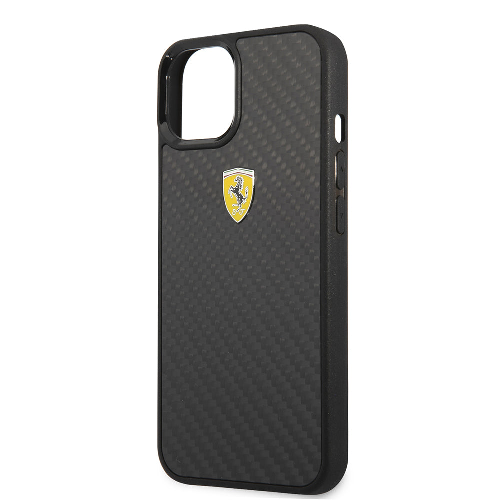 Apple iPhone 13 Mini Kılıf Ferrari Orjinal Lisanlı Klasik Metal Logolu Karbon Dizayn Kapak