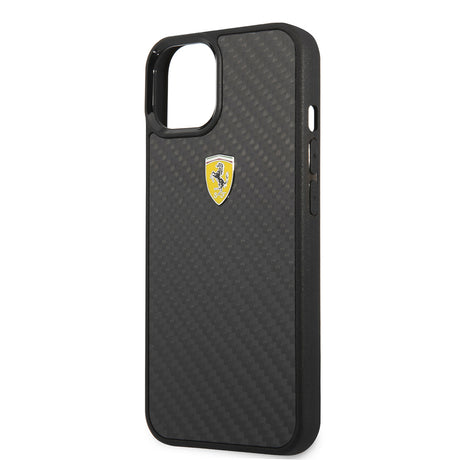 Apple iPhone 13 Mini Kılıf Ferrari Orjinal Lisanlı Klasik Metal Logolu Karbon Dizayn Kapak