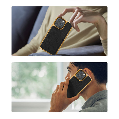 Apple iPhone 13 Mini Kılıf Wiwu Genuine Leather Gold Calfskin Orjinal Deri Kapak