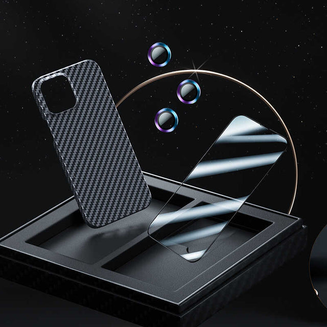 Apple iPhone 13 Pro Kılıf Benks Aramid Karbon M-safe 3 in 1 Set