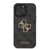 Apple iPhone 13 Pro Kılıf Guess Orjinal Lisanslı PU Deri 4G Desenli Metal Büyük 4G ve Yazı Logolu Kapak
