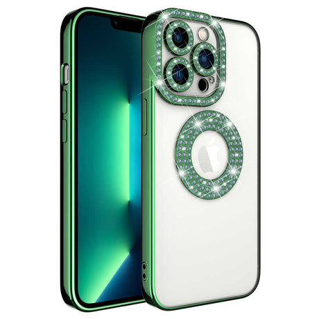 Apple iPhone 13 Pro Kılıf Kamera Korumalı Taş Süslemeli Arkası Şeffaf Zore Asya Kapak