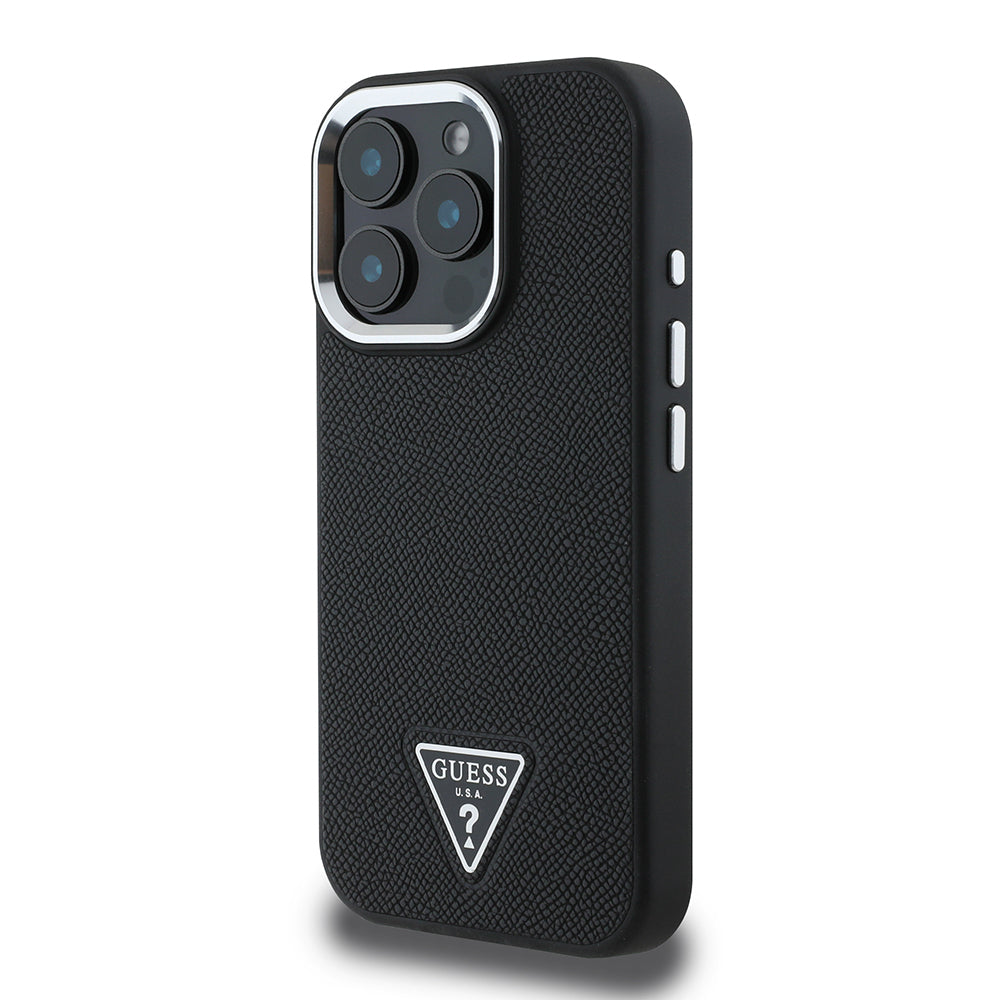 Apple iPhone 13 Pro Max Kılıf Guess Orjinal Lisanslı M-safe Şarj Özellikli Grained Triangle Kapak