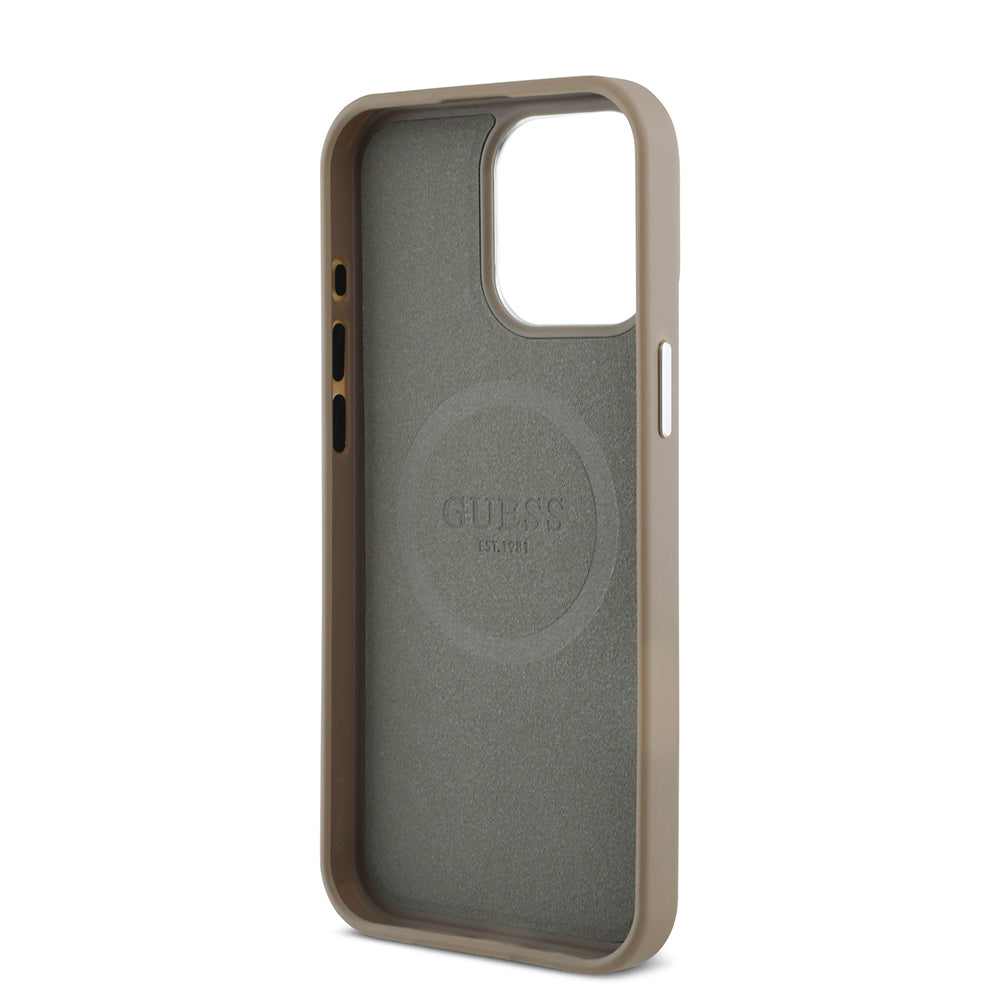 Apple iPhone 13 Pro Max Kılıf Guess Orjinal Lisanslı M-safe Şarj Özellikli Grained Triangle Kapak