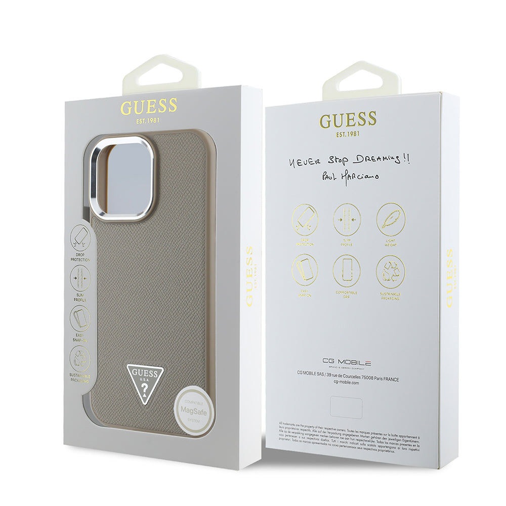 Apple iPhone 13 Pro Max Kılıf Guess Orjinal Lisanslı M-safe Şarj Özellikli Grained Triangle Kapak