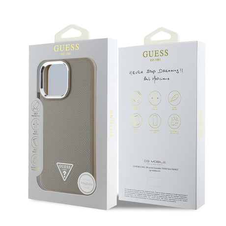 Apple iPhone 13 Pro Max Kılıf Guess Orjinal Lisanslı M-safe Şarj Özellikli Grained Triangle Kapak