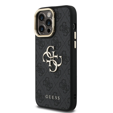 Apple iPhone 13 Pro Max Kılıf Guess Orjinal Lisanslı PU Deri 4G Desenli Metal Büyük 4G ve Yazı Logolu Kamera Standlı Kapak