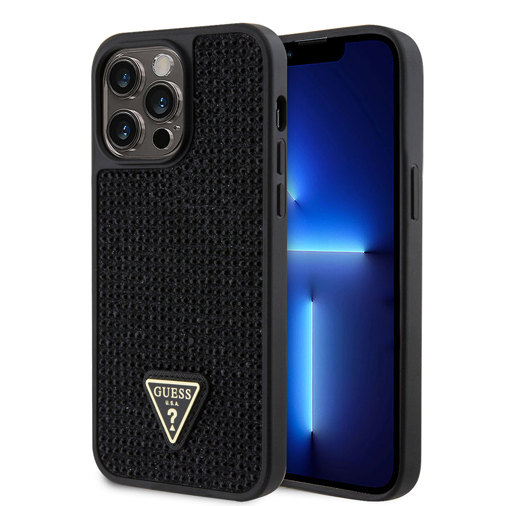 Apple iPhone 13 Pro Max Kılıf Guess Orjinal Lisanslı Taşlı Arka Yüzey Üçgen Logolu Kapak