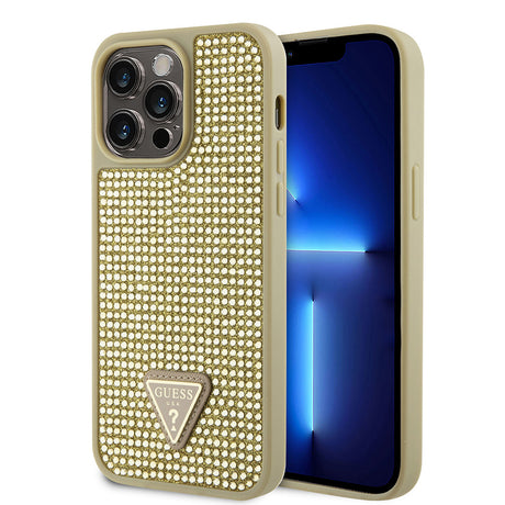Apple iPhone 13 Pro Max Kılıf Guess Orjinal Lisanslı Taşlı Arka Yüzey Üçgen Logolu Kapak
