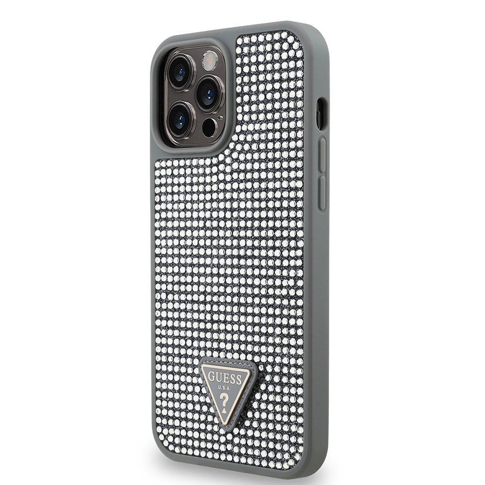 Apple iPhone 13 Pro Max Kılıf Guess Orjinal Lisanslı Taşlı Arka Yüzey Üçgen Logolu Kapak