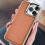 Apple iPhone 13 Pro Max Kılıf Wiwu Genuine Leather Silver Calfskin Orjinal Deri Kapak