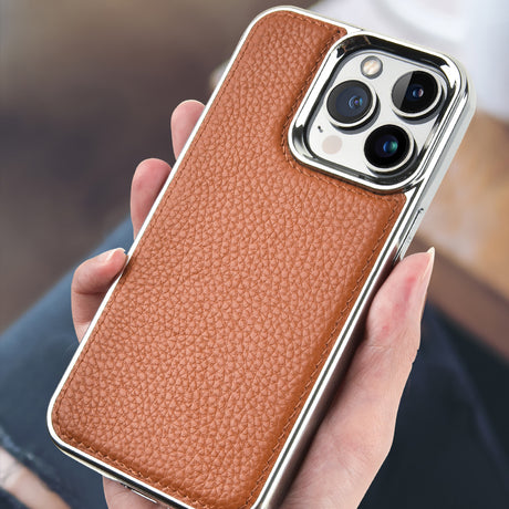 Apple iPhone 13 Pro Max Kılıf Wiwu Genuine Leather Silver Calfskin Orjinal Deri Kapak