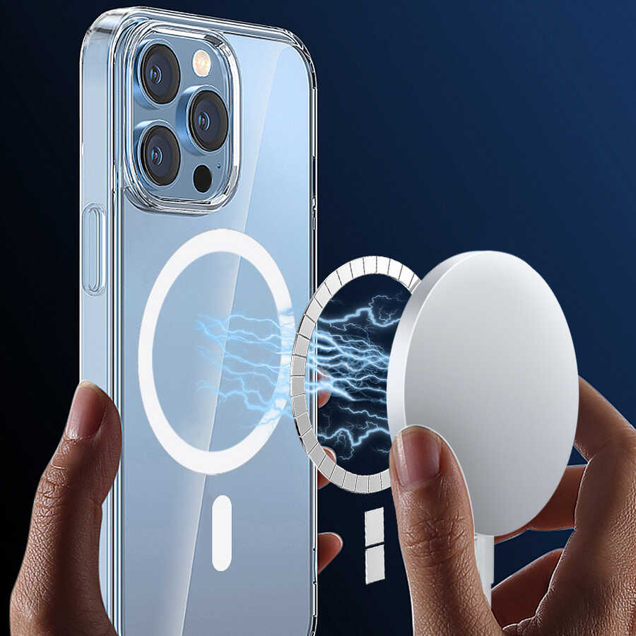 Apple iPhone 13 Pro Max Wiwu M-safe Şarj Özellikli Lens Korumalı Şeffaf Silikon Kapak