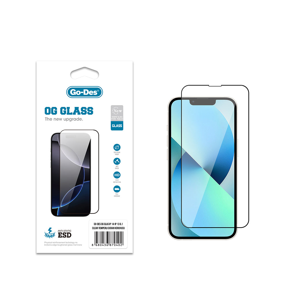 Apple iPhone 14 Go Des OG Glass Antistatik Temperli Cam Ekran Koruyucu