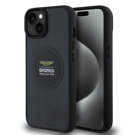 Apple iPhone 14 Kılıf Aston Martin Orjinal Lisanslı M-safe Şarj Özellikli Aluminyum Arka Yüzeyli Formula One Team Baskılı Kapak