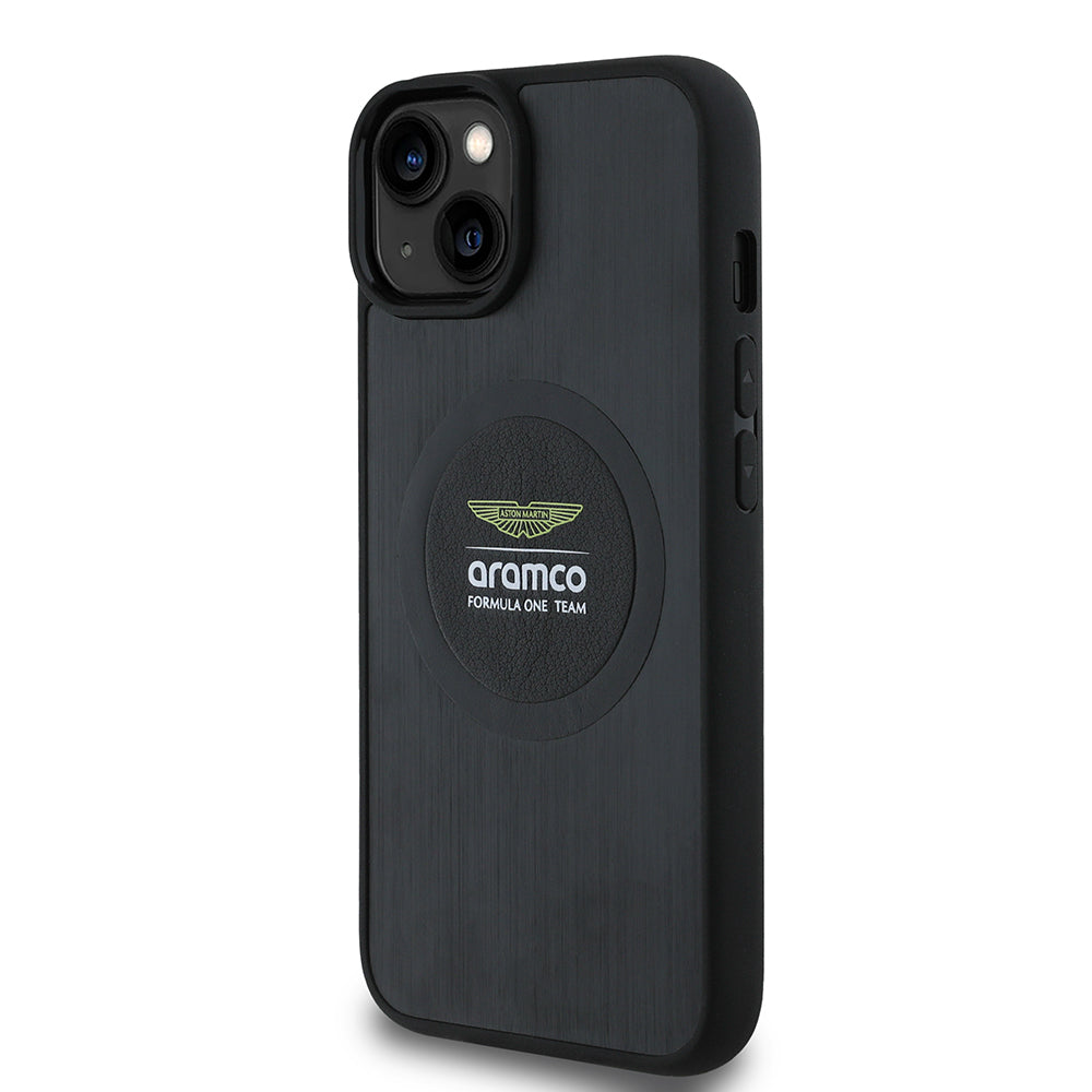 Apple iPhone 14 Kılıf Aston Martin Orjinal Lisanslı M-safe Şarj Özellikli Aluminyum Arka Yüzeyli Formula One Team Baskılı Kapak