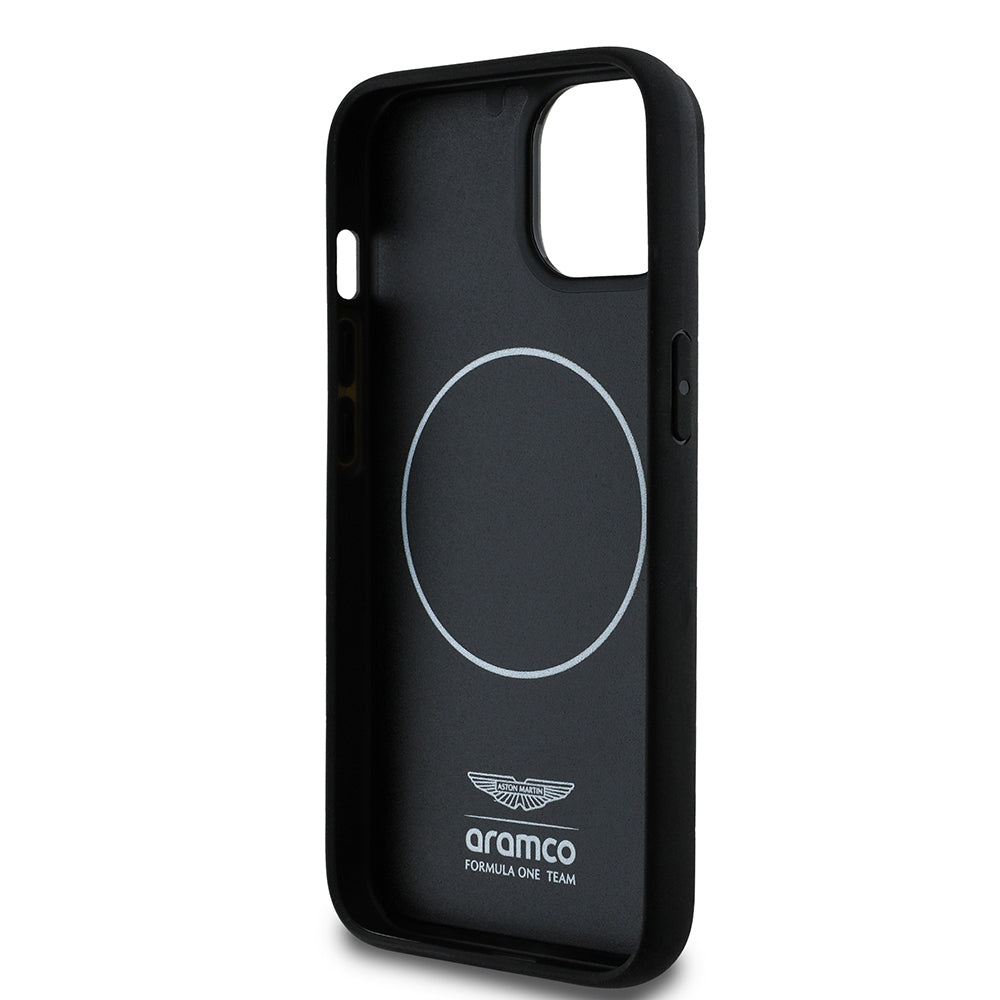 Apple iPhone 14 Kılıf Aston Martin Orjinal Lisanslı M-safe Şarj Özellikli Aluminyum Arka Yüzeyli Formula One Team Baskılı Kapak