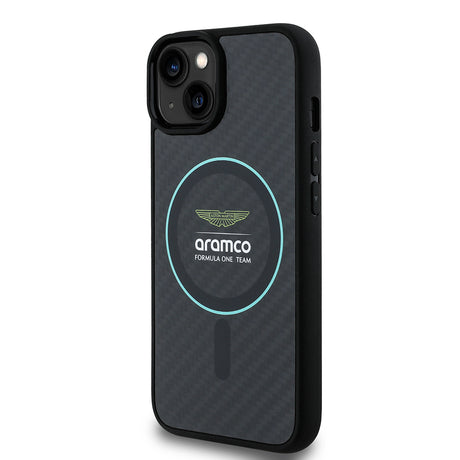 Apple iPhone 14 Kılıf Aston Martin Orjinal Lisanslı M-safe Şarj Özellikli Renkli Halka ve Karbon Fiber Tasarımlı Kapak