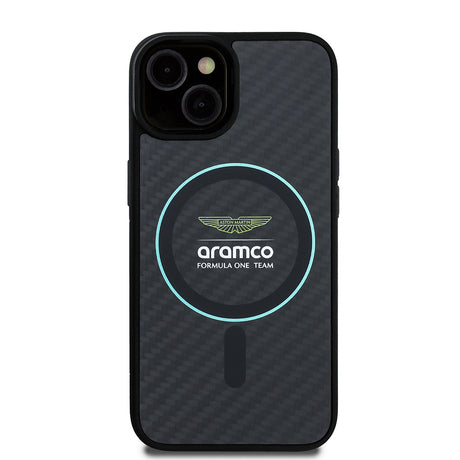 Apple iPhone 14 Kılıf Aston Martin Orjinal Lisanslı M-safe Şarj Özellikli Renkli Halka ve Karbon Fiber Tasarımlı Kapak