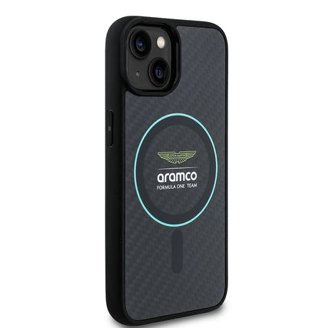 Apple iPhone 14 Kılıf Aston Martin Orjinal Lisanslı M-safe Şarj Özellikli Renkli Halka ve Karbon Fiber Tasarımlı Kapak