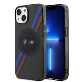 Apple iPhone 14 Kılıf BMW M-safe Şarj Özellikli Transparan 3 Renkli Şerit Dizayn Kapak
