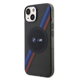 Apple iPhone 14 Kılıf BMW M-safe Şarj Özellikli Transparan 3 Renkli Şerit Dizayn Kapak