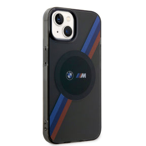 Apple iPhone 14 Kılıf BMW M-safe Şarj Özellikli Transparan 3 Renkli Şerit Dizayn Kapak