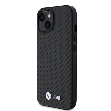 Apple iPhone 14 Kılıf BMW Orjinal Lisanslı Karbon Fiber Tasarımlı ve Metal Logolu PU Deri Kapak