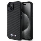 Apple iPhone 14 Kılıf BMW Orjinal Lisanslı Karbon Fiber Tasarımlı ve Metal Logolu PU Deri Kapak
