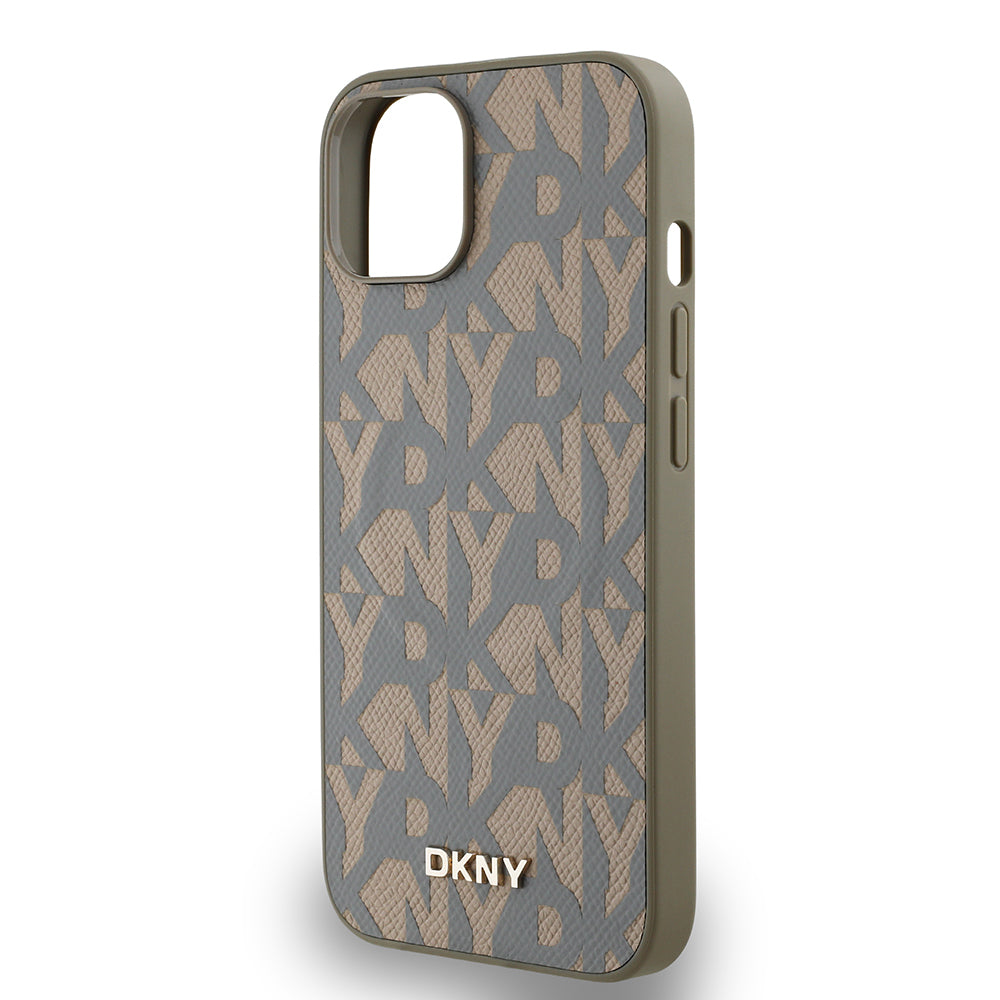 Apple iPhone 14 Kılıf DKNY Orjinal Lisanslı M-safe Şarj Özellikli 3D Yazılı Grid Pattern Kapak