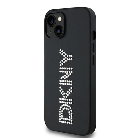 Apple iPhone 14 Kılıf DKNY Orjinal Lisanslı Taşlı DKNY Yazılı Metalik Rhinestones PU Deri Kapak