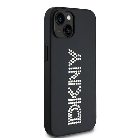 Apple iPhone 14 Kılıf DKNY Orjinal Lisanslı Taşlı DKNY Yazılı Metalik Rhinestones PU Deri Kapak