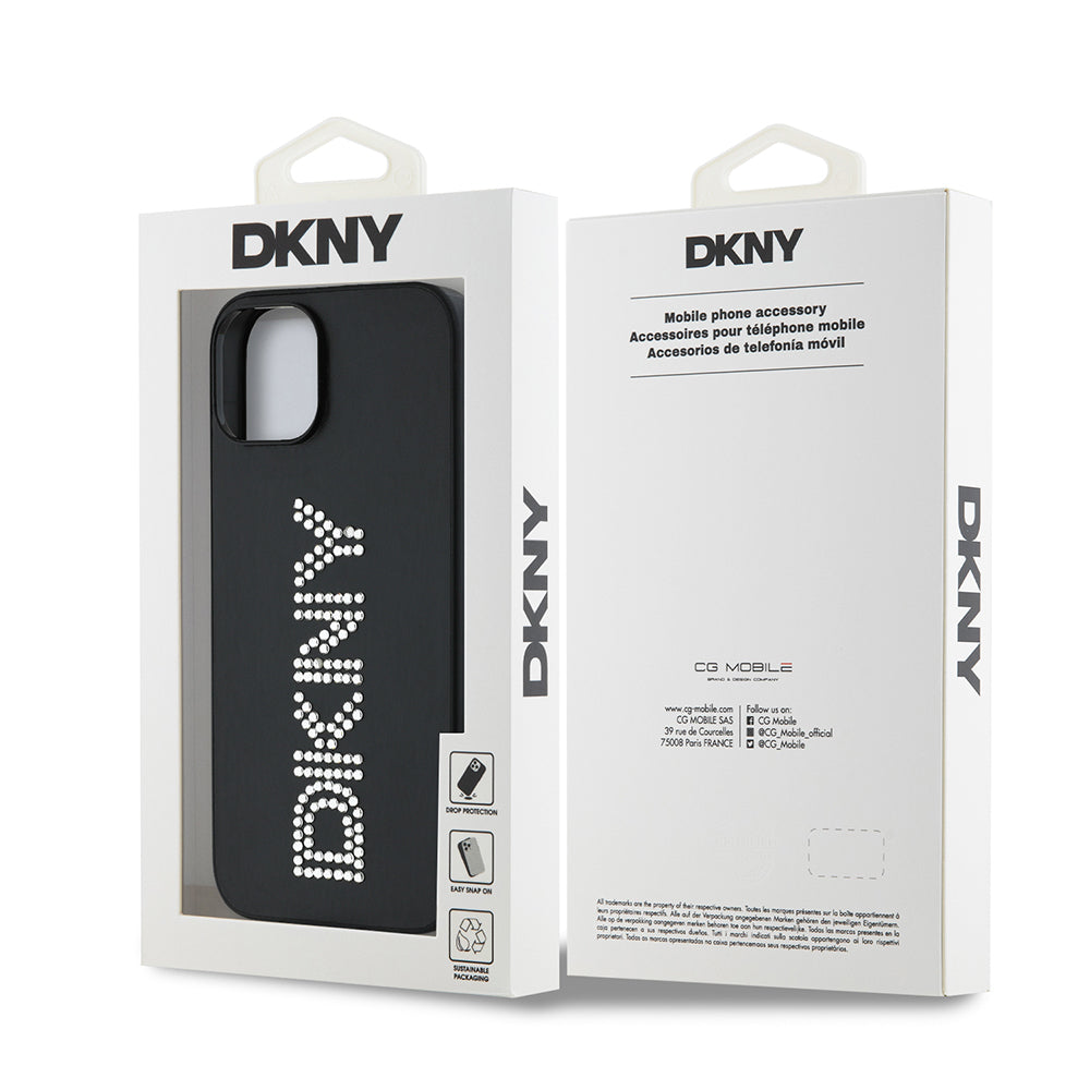 Apple iPhone 14 Kılıf DKNY Orjinal Lisanslı Taşlı DKNY Yazılı Metalik Rhinestones PU Deri Kapak