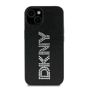 Apple iPhone 14 Kılıf DKNY Orjinal Lisanslı Taşlı DKNY Yazılı Metalik Rhinestones PU Deri Kapak