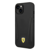 Apple iPhone 14 Kılıf Ferrari M-safe Şarj Özellikli Deri Kenarları Damgalı Dizayn Kapak