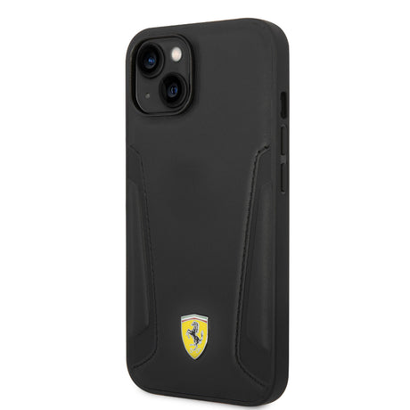 Apple iPhone 14 Kılıf Ferrari M-safe Şarj Özellikli Deri Kenarları Damgalı Dizayn Kapak