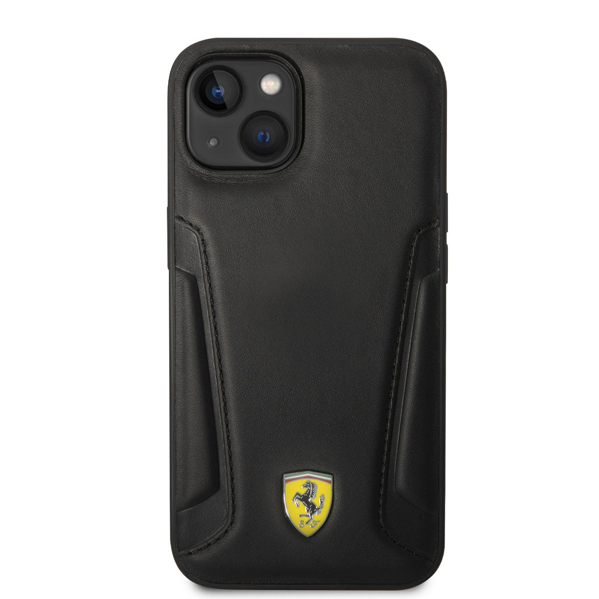 Apple iPhone 14 Kılıf Ferrari M-safe Şarj Özellikli Deri Kenarları Damgalı Dizayn Kapak