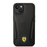 Apple iPhone 14 Kılıf Ferrari M-safe Şarj Özellikli Deri Kenarları Damgalı Dizayn Kapak